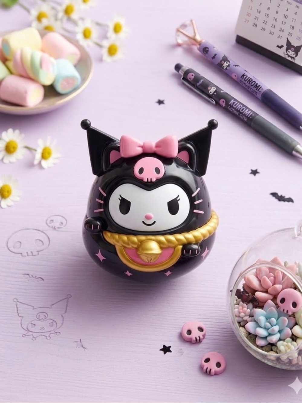 Sanrio Kuromi Lucky Cat Charm - Black, Pink & Gold